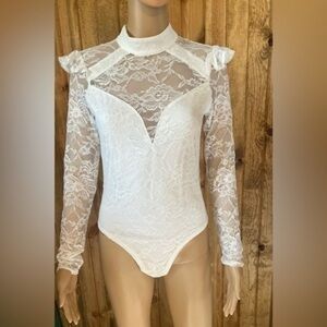 Leopard Long Sleeve Mesh Bodysuit Leotard Sz med